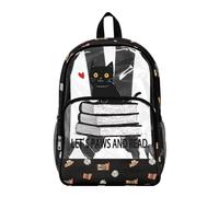 Wanyint Mochila transparente resistente para la escuela, bolsa transparente de 17 pulgadas, mochila universitaria de tela resistente para viajes, playa, casual, Paws and Read Black Cat, One Size