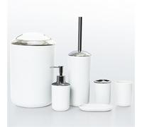 Wanym Juego de Accesorios de Baño, 6 Piezas Duradero Organizador de Baño Incluye Jabonera Dispensadora Porta Cepillo de Dientes Escobilla para Indoro Cubo y Vaso para Baño y Hotel,Blanca