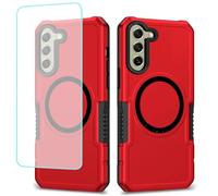 Wanyuexes Funda para Galaxy S21 FE 5G Capa, para Samsung S21 FE SM-G990U Protector Cristal Templado, Compatible MagSafe Magnética Carcasa para Samsung Galaxy S21 FE Rojo