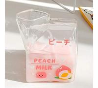 WANZSC Taza de cristal cuadrada Kawaii de 380 ml, bonita taza de desayuno creativa de fresa para el hogar, portátil, para estudiantes, vasos de leche transparentes (B)