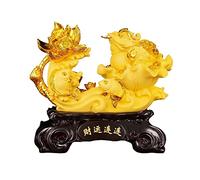 WAOCEO Fenshui Statue Reúne Dinero, Adorno de Sapo de Tres Patas, Carpa de Loto, decoración Zen, Estatua de Feng Shui de Rana Dorada Decoración de Escritorio para el hogar (Size : M)