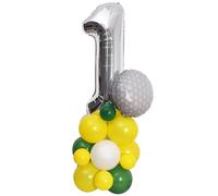 WAOUH Hole in One - Kit de guirnalda de globos de cumpleaños de golf, globos de números de aluminio con mini globos de látex, decoración de fiesta (golf amarillo)