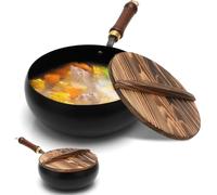 Wapasezyar Sartén de hierro forjada sin revestimiento, sartén de hierro de 28 cm, antiadherente, olla de hierro forjado a mano con función de almacenamiento de calor, sartén grande, para cocina de gas