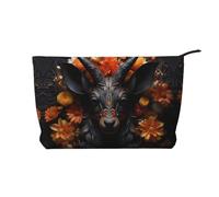 WapNo Bolsa de cosméticos de pana con patrón de flores y antílope negro para mujer, bolsa portátil de gran capacidad con cremallera, bolsa de almacenamiento, color negro, talla única, Black, Talla