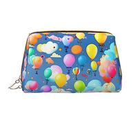 WapNo Bolsa de cosméticos grande portátil con globos de colores, cuero PVC, cierre de cremallera, bolsa de aseo de viaje, bolsa de almacenamiento, Blanco, Talla única
