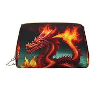 WapNo Dragon King In Fire - Neceser portátil grande de piel de PVC, cierre de cremallera, bolsa de aseo de viaje, bolsa de almacenamiento, Blanco, Talla única