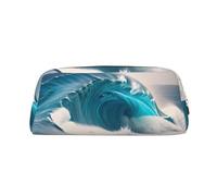 WapNo Hermoso estuche de piel con cremallera Saturn para cosméticos, ideal para hombres, mujeres, artistas, uso en casa y oficina, Dibujos animados Blue Sea Wave, Talla única, Neceser