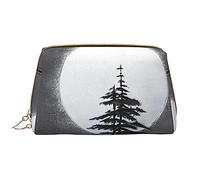 WapNo Moon Pine Tree - Neceser portátil grande de piel de PVC, cierre de cremallera, bolsa de aseo de viaje, bolsa de almacenamiento, Blanco, Talla única