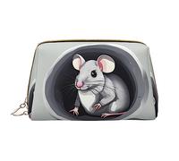 WapNo Mouse In The Hole - Bolsa de cosméticos portátil grande, piel de PVC, cierre de cremallera, bolsa de aseo de viaje, bolsa de almacenamiento, Blanco, Talla única