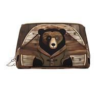 WapNo Rustic Lodge Bear - Neceser portátil grande de piel de PVC, cierre de cremallera, bolsa de aseo de viaje, bolsa de almacenamiento, Blanco, Talla única