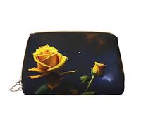 WapNo Yellow Roses Starry Night - Neceser portátil grande de piel de PVC, cierre de cremallera, bolsa de aseo de viaje, bolsa de almacenamiento, blanco, talla única, Blanco, One Size
