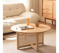 WappiGo Mesa de centro pequeña de ratán, mesa de centro bohemia de madera maciza, moderna mesa auxiliar redonda, mesita de noche estrecha, para sala de estar, apartamento, oficina, 80 cm