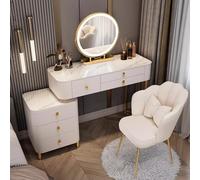 WappiGo Tocador con espejo de luces LED, escritorio de tocador con 6 cajones, armario lateral y mesa de alto brillo, montaje flexible para mujeres y niñas