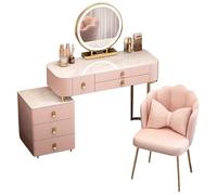 WappiGo Tocador con luz inteligente y taburete, tocador de maquillaje con cajones, espejo inteligente led ajustable en 3 colores, escritorio de maquillaje moderno para mujeres y niñas