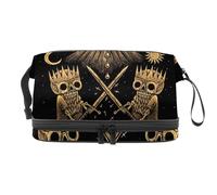 War of Skeleton Kings - Bolsa de cosméticos de doble capa para mujeres y niñas, neceser de viaje para maquillaje, práctica bolsa organizadora con compartimento para brochas, multicolor, 27x15x14