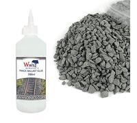 War World Scenics Kit de Balasto 1kg & Cola 500ml para Modelismo Ferroviario -Balasto Grande Gris Oscuro