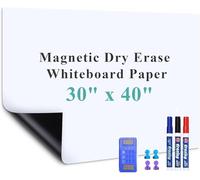 Warasee - Rollo de papel blanco magnético de borrado en seco, 76 x 101,6 cm, fácil de escribir y limpiar, borrado en seco, para niños, oficina, hogar, con marcador, borrador