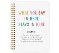 WARDOS Cuaderno espiral con texto en inglés "What You Say In Here Stay in Here" de 5.5 x 8.3 pulgadas, diario de terapia para salud mental, regalos de psicólogo, terapeuta, cuaderno imprescindible en