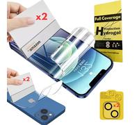 WardSan [6 piezas para iPhone 13 Mini 5,4" - 4 protectores de hidrogel 2 delanteros y 2 traseros 3D +2 protectores de cristal templado cámara | Antigolpes, compatible con carcasas|Película protectora