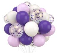 WAREHOUSE 30 Piezas Morados Blanco Globos, 12 Pulgadas Cromado Metálico Morados Blanco Confeti Globos, Latex Helio Morados y Blanco Globos para Cumpleaños Aniversario Boda Niños.
