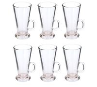 WARESHARK Juego de 6 vasos altos para café y té, vidrio resistente al calor, tazas de café con asa, ideales para jugo de leche, capuchino, espresso y chocolate caliente (280 ml)