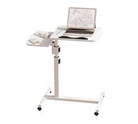 warkul Mesa auxiliar de altura ajustable con ruedas, mesa auxiliar portátil con marco resistente, mesa auxiliar ligera en forma de C, uso para comidas, trabajo y actividades (blanco)