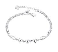 warkul Pulsera de corazón ajustable para mujer, pulsera infinita con alas, cadena de plata de ley 925, joyería para mujeres y niñas, aniversario, talla única, Acero aleado, No es una piedra preciosa