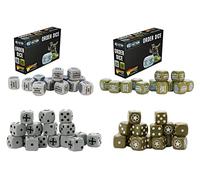 Warlord Games - Paquete de dados Bolt Action Dice: Allied Star D6 Pack Plus Orders Dice Pack - Olive Drab and German Balkenkreuz D6 Dice Pack Plus Orders Dice Pack - Gris (4 artículos)