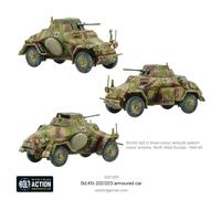 Warlord Games Sd.Kfz 222/223 - Coche blindado - Modelo a escala de plástico del ejército alemán de 1:56 / 28 mm para acción de pernos altamente detalladas, miniaturas de la Segunda Guerra Mundial