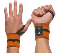 WARM BODY COLD MIND Muñequeras de algodón de primera calidad para levantamiento de pesas, crossfit, peso muerto, gimnasio, entrenamiento, ejercicios y fitness (Naranja)