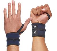 WARM BODY COLD MIND Muñequeras de algodón de primera calidad para levantamiento de pesas, crossfit, peso muerto, gimnasio, entrenamiento, ejercicios y fitness (Azul Marino)