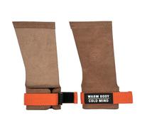 WARM BODY COLD MIND Puños de cuero con muñequeras para levantamiento de pesas, levantamiento de potencia, gimnasia, entrenamiento cruzado, dominadas, protección de la palma (ámbar/naranja, M, básica)