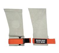 WARM BODY COLD MIND Puños de cuero con muñequeras para levantamiento de pesas, levantamiento de potencia, gimnasia, entrenamiento cruzado, dominadas, protección de la palma (blanco/naranja, XL, básico