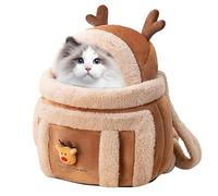 Warm Cat Carrier Bag, Elk Design Pet Backpack Carriers, Breathable Warm Carry for Cats, Small Dogs, Dog Front Pack, Brown Plush, Large 40x32x2cm, Medium 36x28x21cm