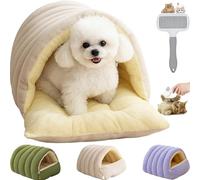 Warm Cat Cave Bed - Removable and Washable Winter Closed-Off Cat Bed, Cozy Pet Comfort (Apricot,L)