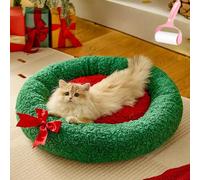 Warm Christmas Cat Tree Bed, Xmas Theme Semi-Enclosed Cat Sleeping Bag, Winter Washable Foldable Santa Sock Shaped Cats Cave or Small Dog Bed for Indoor Holiday Decor and Home Use