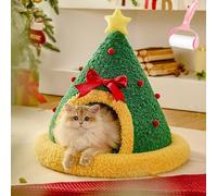 Warm Christmas Cat Tree Bed, Xmas Theme Semi-Enclosed Cat Sleeping Bag, Winter Washable Foldable Santa Sock Shaped Cats Cave or Small Dog Bed for Indoor Holiday Decor and Home Use(Green B,S)