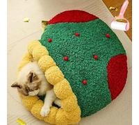 Warm Christmas Cat Tree Bed, Xmas Theme Semi-Enclosed Cat Sleeping Bag, Winter Washable Foldable Santa Sock Shaped Cats Cave or Small Dog Bed for Indoor Holiday Decor and Home Use(Green C,S)
