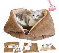 Warm Cozy Plush Bed for Cats,Multifunctional Soft Pet Blanket Cushion,Washable Fall Winter Pets Bed Pad,Indoor Living Room Apartment Travel Pet Pad (Khaki, S:70x50cm/27.56inx19.69 in)