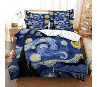 Warm decoration Pintura al óleo Van Gogh Funda nórdica Cielo Estrellado Noche Juego de Cama 3D Cubierta King Full para niñas Niños Adolescentes 220 × 260 CM