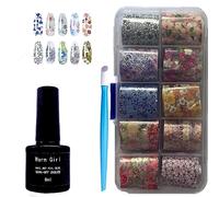 Warm Girl Foil Para Uñas Pegamento Kit Papel Transfer 8ML Nail Foil Gel y Cielo Estrellado Papel Transferencia Uñas Foils Decoracion Uñas Nail Art Transfer Foil Glue 1 Box Foil Pegatinas Uñas