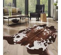 WARM HAVEN Alfombra de piel de vaca sintética: 4.6 x 5.2 pulgadas, alfombra de piel de animal de alta calidad, alfombra con estampado de vaca para decoración occidental para sala de estar o dormitorio