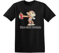 WARM KISS I'm A Slow Learner T Shirt Fit Casual Graphic Short Sleeve Tops Black L