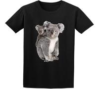 WARM KISS Man'S Round Neck Ringer Koala Bear Mother and Baby Sports T Shirt Black L