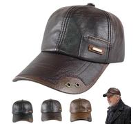 Warm Leather Baseball Cap,Men's PU Leather Shell Fleece Lining Baseball Cap,Adjustable Windproof Hat for Fall Winter Outdoor (Dark Brown)
