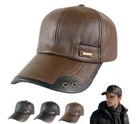 Warm Leather Baseball Cap,Men's Windproof Leather Shell Caps with Fleece Lining,Adjustable Winter Baseball Hats for Outdoor (Light Brown)