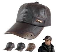 Warm Leather Baseball Cap,Men's Windproof Leather Shell Caps with Fleece Lining,Adjustable Winter Baseball Hats for Outdoor (Dark Brown)