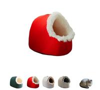 Warm Pet Cave Bed, Soft Plush Hooded Cat Bed Pet Calming Nest for Small Cats, Self-Warming Cave for Indoor Cats, Washable Cat Hideaway Hut Fit Pets Under 20lbs to Winter (Red,Large)