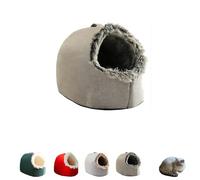 Warm Pet Cave Bed, Soft Plush Hooded Cat Bed Pet Calming Nest for Small Cats, Self-Warming Cave for Indoor Cats, Washable Cat Hideaway Hut Fit Pets Under 20lbs to Winter (Grey,Medium)