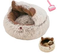 Warm Soft Plush Pet Bed,Cozy Cat Cave Bed with Hooded Cover,Non-Slip Round Soothing Pet Beds Cave for Winter Balcony Living Room Apartment Bedroom (Brown, 40cm*40cm/15.75in*15.75in)